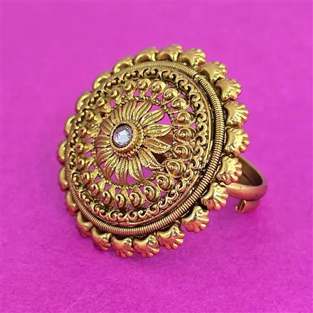 Antique Adjustable Ring With Matte Gold Plating