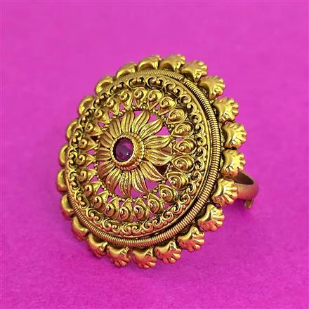 Antique Adjustable Ring With Matte Gold Plating