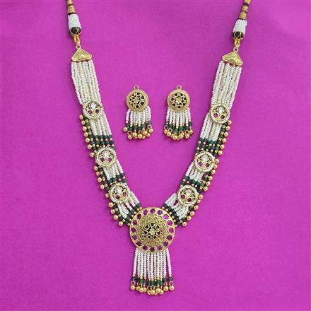 Antique Moti Necklace With Matte Gold Plating