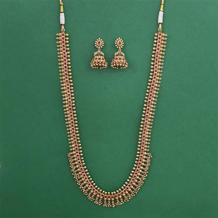 Antique Long Necklace with Matte Gold Plating
