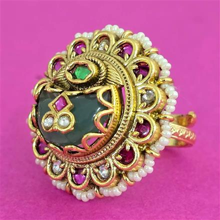 Antique Adjustable Ring With Matte Gold Plating