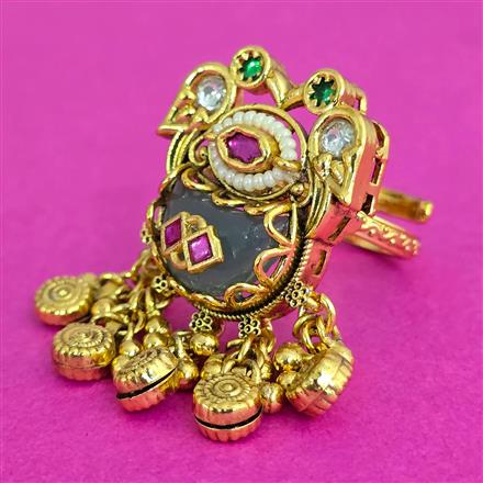 Antique Adjustable Ring With Matte Gold Plating
