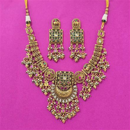 Antique Classic Necklace Set With Matte Gold Plating