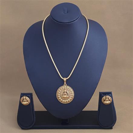 Antique Temple Pendant Set With Matte Gold Plating