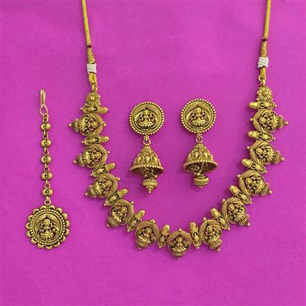 Antique Temple Necklace Set With Matte Gold Plating