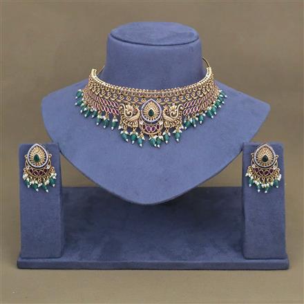 Antique Mukut Necklace Set With Gold Plating