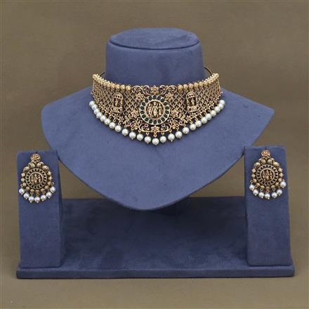 Antique Mukut Necklace Set With Gold Plating