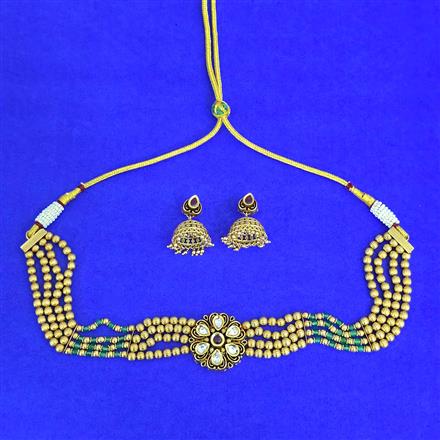Antique Choker Necklace Set With Matte Gold Plating