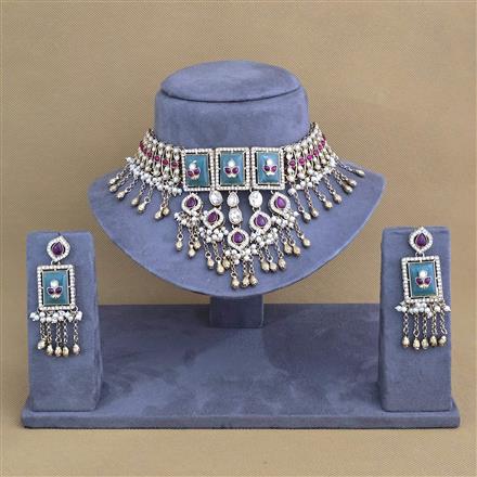 Antique Choker Necklace Set With Mehndi Plating