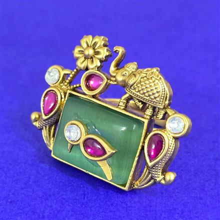 Antique Adjustable Ring With Matte Gold Plating