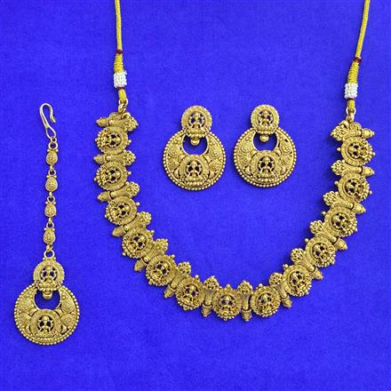 Antique Temple Necklace Set With Matte Gold Plating