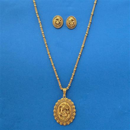 Antique Temple Pendant Set With Matte Gold Plating