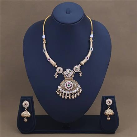 Antique Moti Necklace Set With Gold Plating