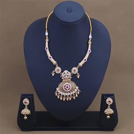 Antique Moti Necklace Set With Gold Plating