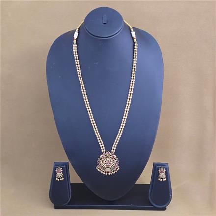 Antique Long Necklace With Matte Gold Plating