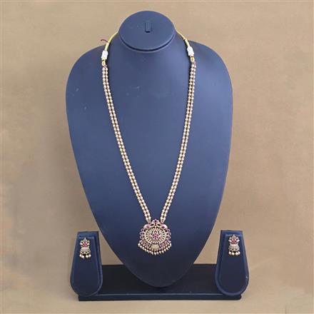 Antique Long Necklace With Matte Gold Plating