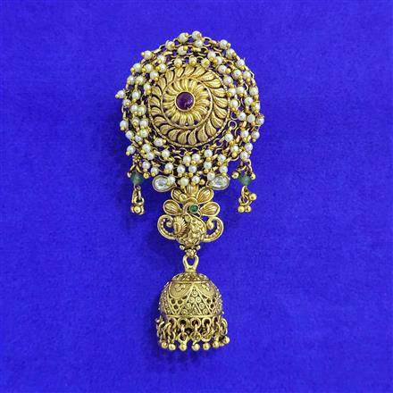 Antique Moti Hair Brooch With Gold Plating
