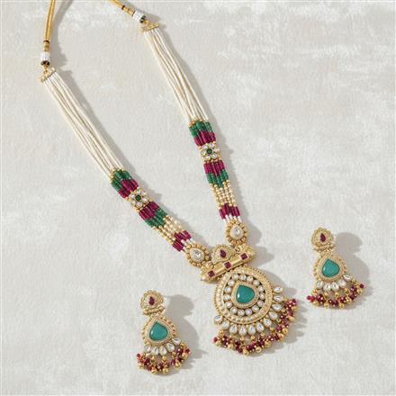 Antique Meenakari Pendant Set With Gold Plating