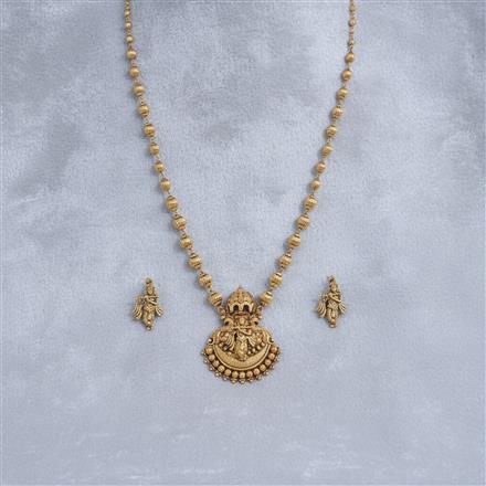 Antique Temple Pendant Set With Matte Gold Plating