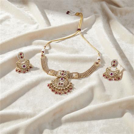Antique Choker Necklace With Matte Gold Plating