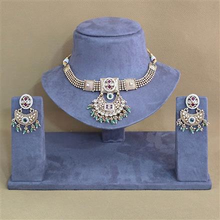 Antique Choker Necklace With Matte Gold Plating