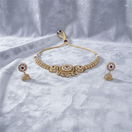 Antique Choker Necklace With Matte Gold Plating