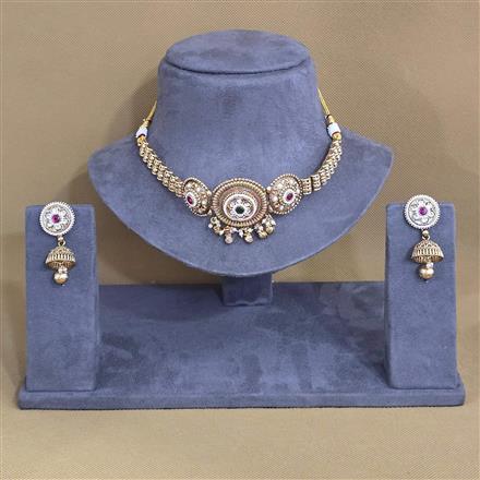 Antique Choker Necklace With Matte Gold Plating