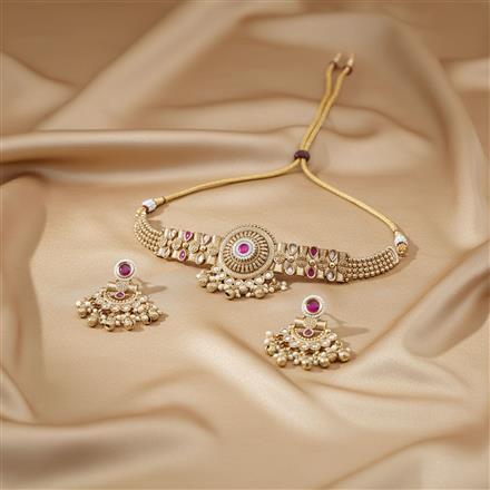 Antique Choker Necklace With Matte Gold Plating