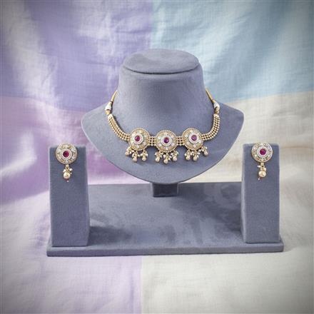 Antique Choker Necklace With Matte Gold Plating
