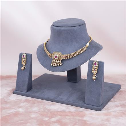 Antique Choker Necklace With Matte Gold Plating