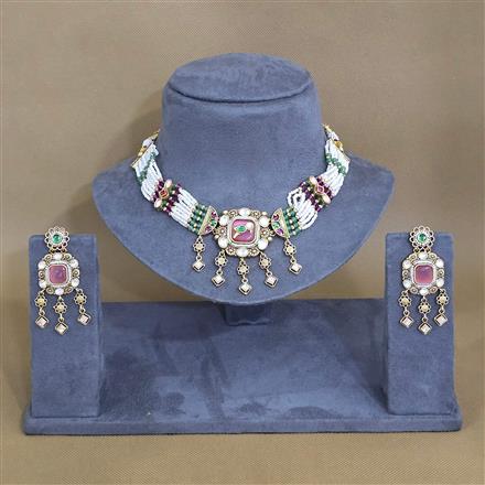 Antique Choker Necklace Set With Matte Gold Plating