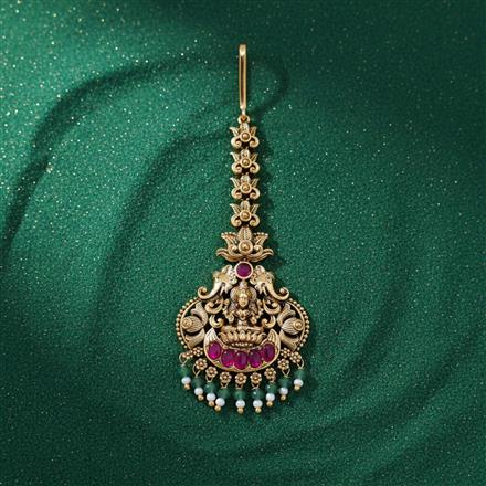 Antique Temple Tikka With Matte Gold Plating