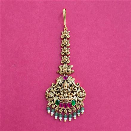 Antique Temple Tikka With Matte Gold Plating