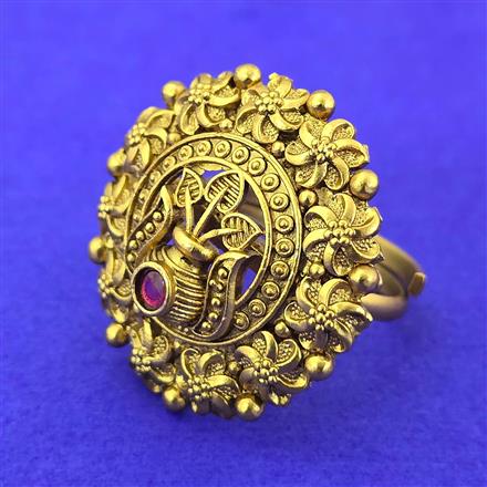 Antique Adjustable Ring With Matte Gold Plating