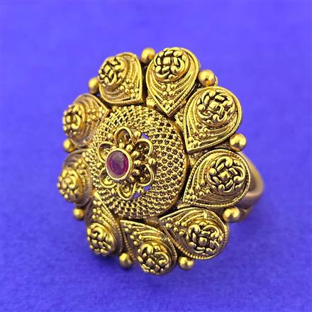 Antique Adjustable Ring With Matte Gold Plating