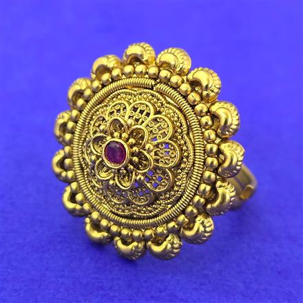 Antique Adjustable Ring With Matte Gold Plating