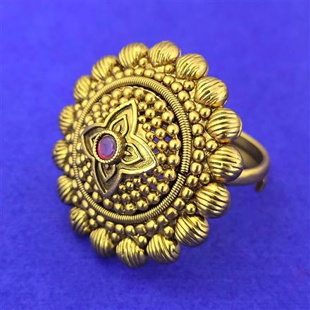 Antique Adjustable Ring With Matte Gold Plating