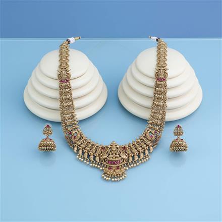 Antique Long Necklace Set With Matte Gold Plating