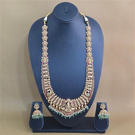 Antique Long Necklace Set With Matte Gold Plating