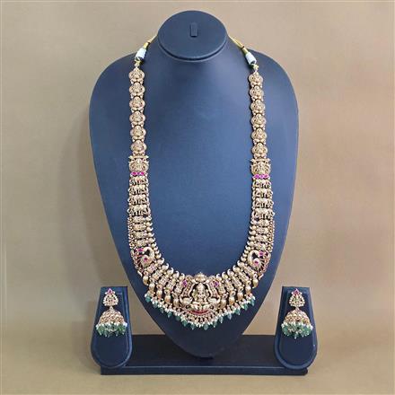 Antique Long Necklace Set With Matte Gold Plating