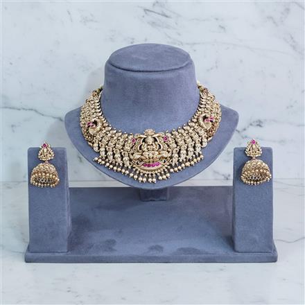 Antique South Indian Necklace Set With Matte Gold Plating
