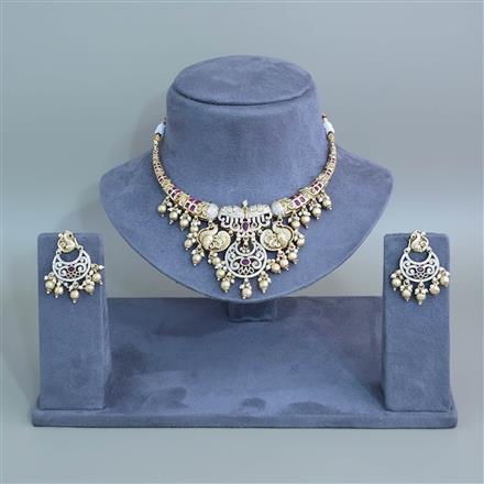 Antique Moti Necklace Set With Matte Gold Plating