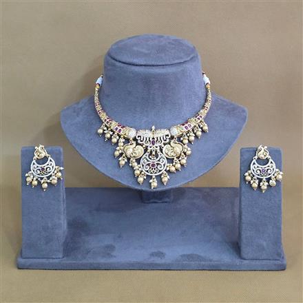 Antique Moti Necklace Set With Matte Gold Plating