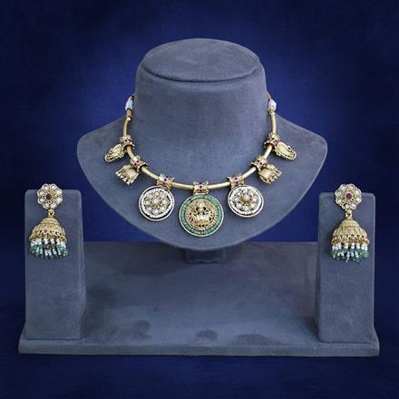 Antique South Indian Necklace Set With Matte Gold Plating