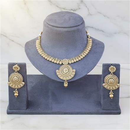 Antique Plain Gold Necklace Set With Gold Plating