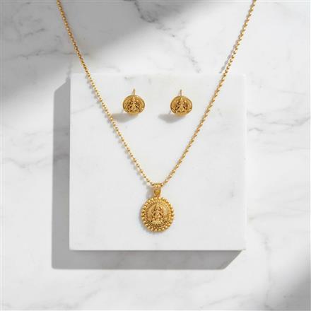 Antique Temple Pendant Set With Matte Gold Plating
