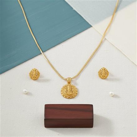 Antique Temple Pendant Set With Matte Gold Plating