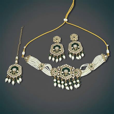 Antique Pearl Necklace Set With Mehndi Plating