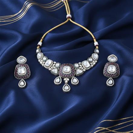 Antique Meenakari Necklace Set With Mehndi Plating