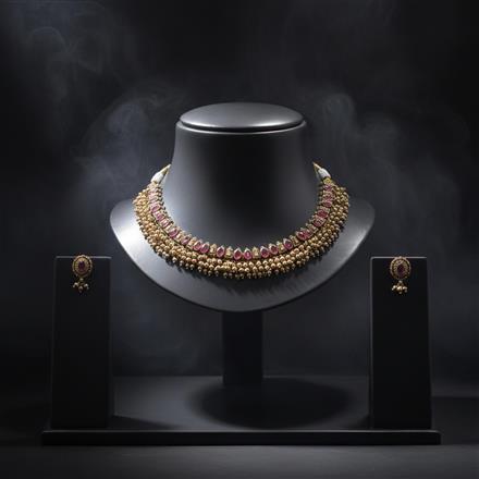 Antique Classic Necklace Set With Matte Gold Plating